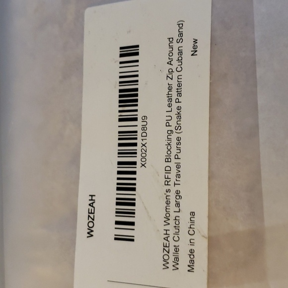 WOZEAH RFID Blocking PU Leather Zip Around Wallet Clutch Faux Snake Cuban Sand - Picture 9 of 12